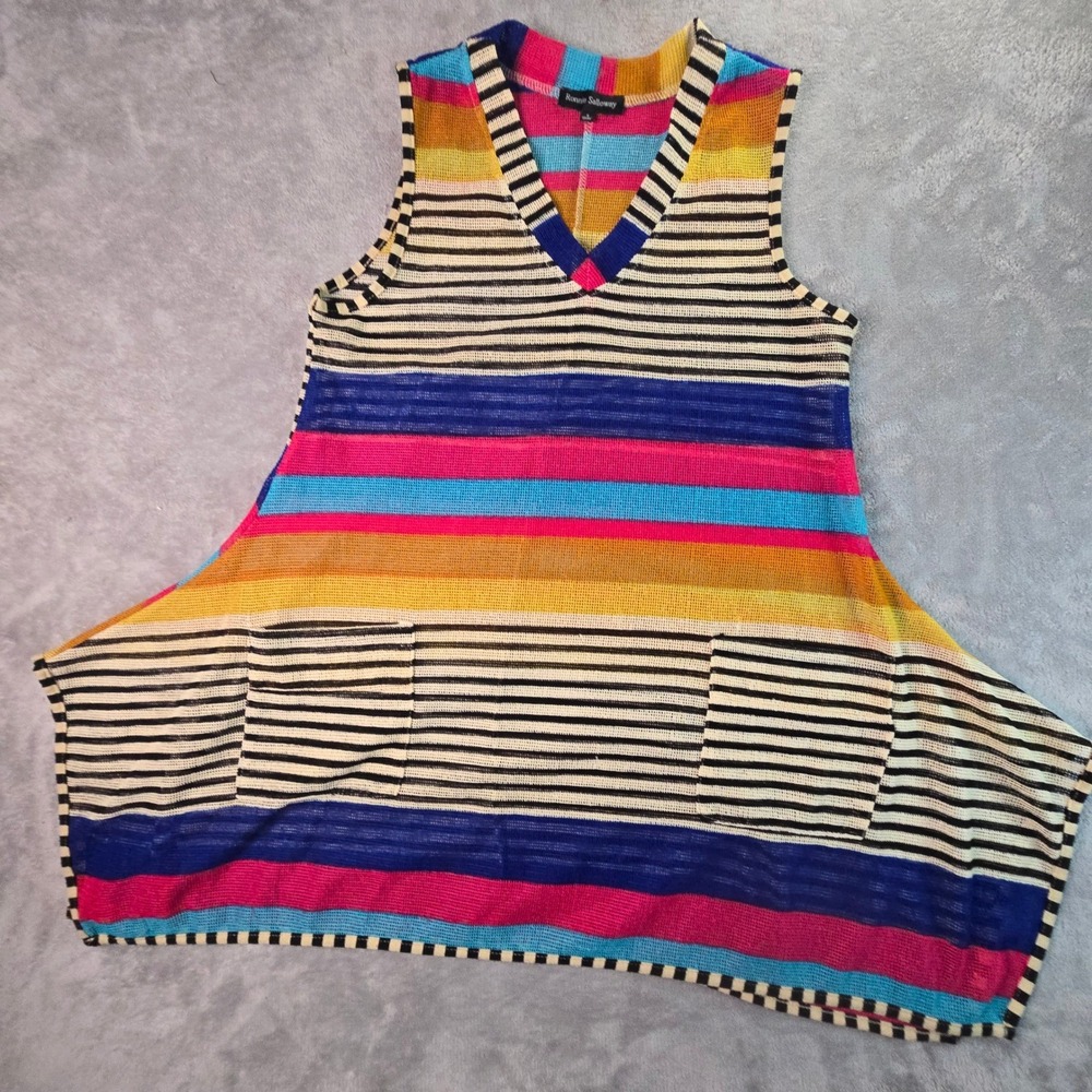 Ronnie Salloway Boho Beach Coverup Small Colorful Striped Mesh Vibrant